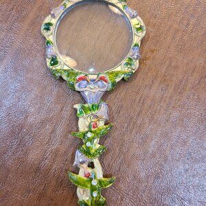 Vintage Art Nouveau Hummingbird Cloisonne Magnifying Glass